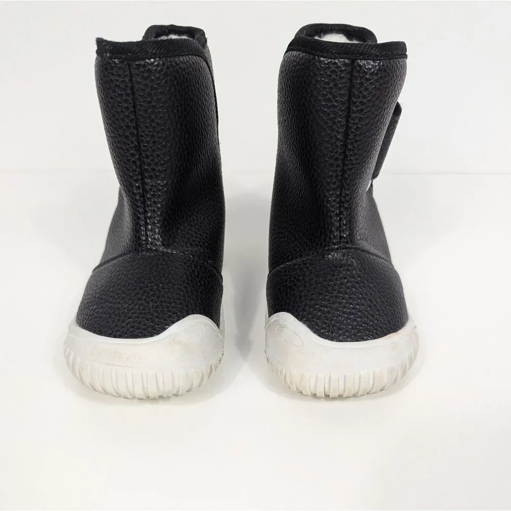 Toddler Girl Black Faux Leather Fur Lined Winter Boots 8.5
